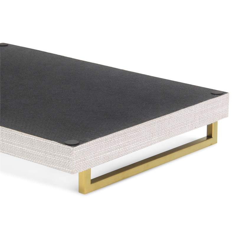 Pemberly Row Linen and Wood Tray Set with Gold Handles in Dark White