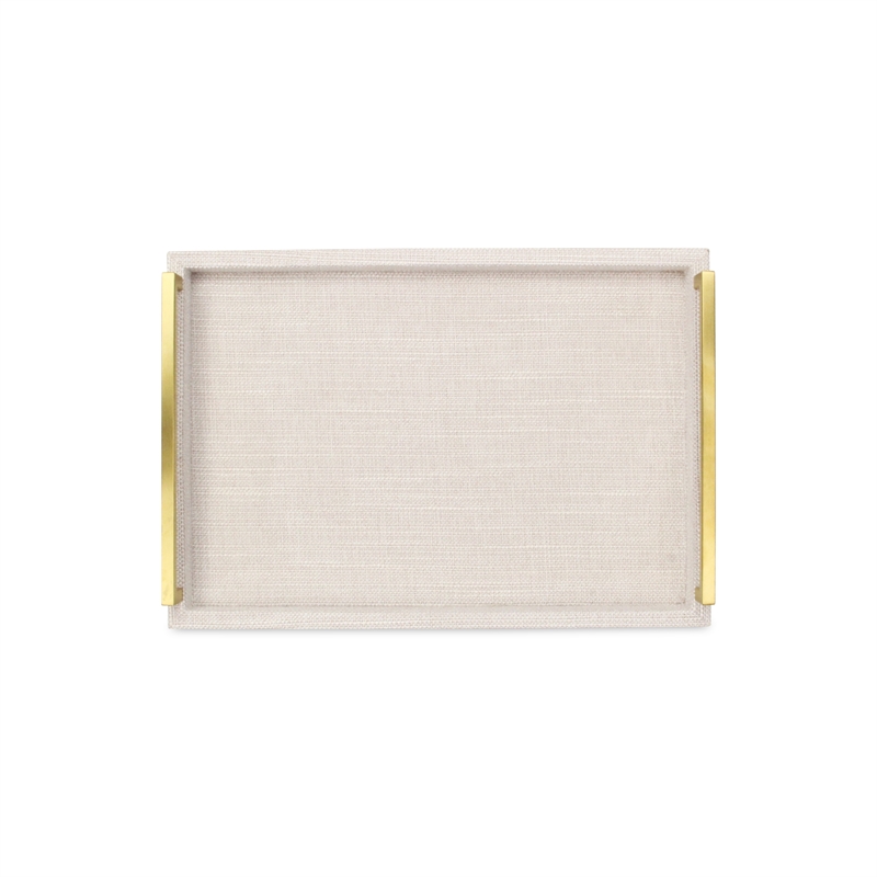 Pemberly Row Linen and Wood Tray Set with Gold Handles in Dark White