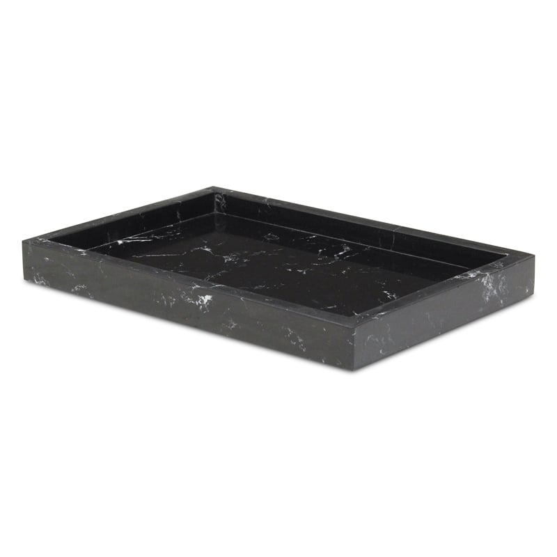Pemberly Row Real Black Marble Tray with Raised Rim for Storage