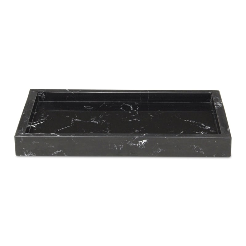 Pemberly Row Real Black Marble Tray with Raised Rim for Storage