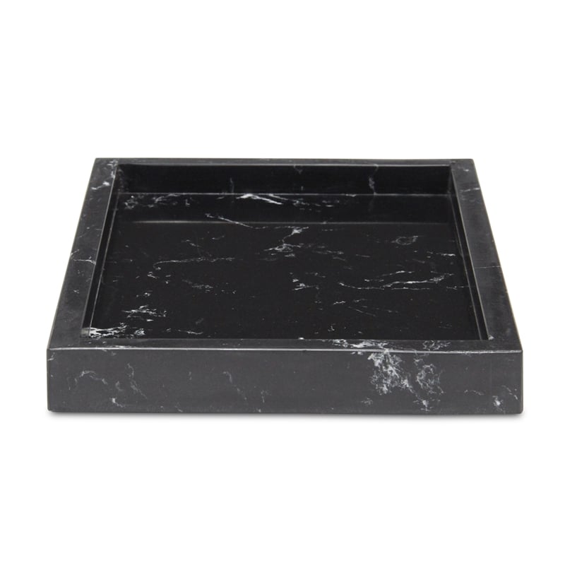Pemberly Row Real Black Marble Tray with Raised Rim for Storage
