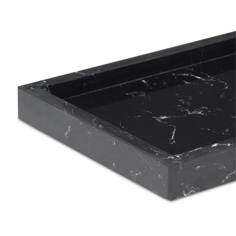 Pemberly Row Real Black Marble Tray with Raised Rim for Storage