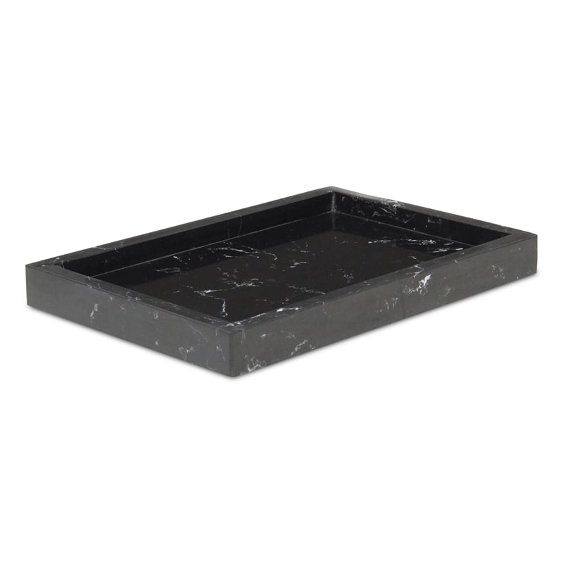 Pemberly Row Real Black Marble Tray with Raised Rim for Storage