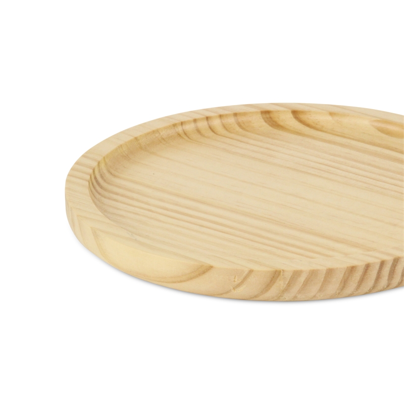Pemberly Row Round Natural Bamboo Glossy Tray with Smooth Finish