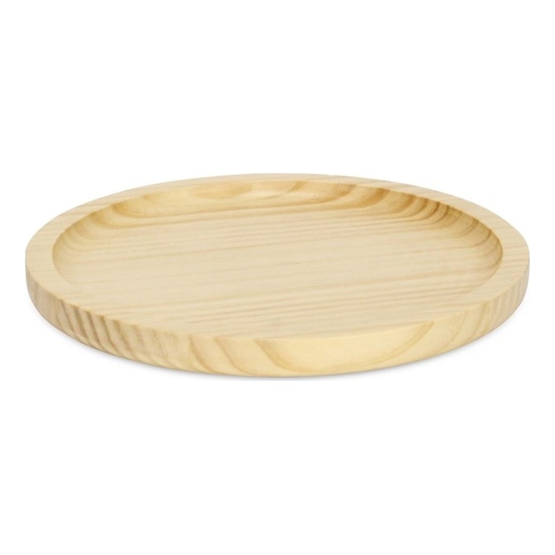 Pemberly Row Round Natural Bamboo Glossy Tray with Smooth Finish