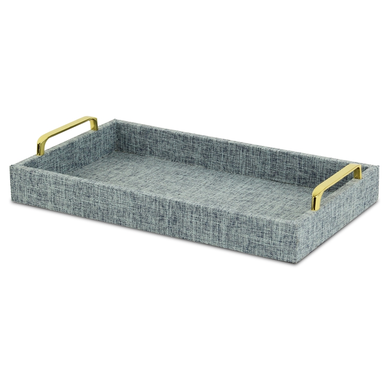 Pemberly Row Engineered Wood Linen Tray in Blue Gray with Gold Handles