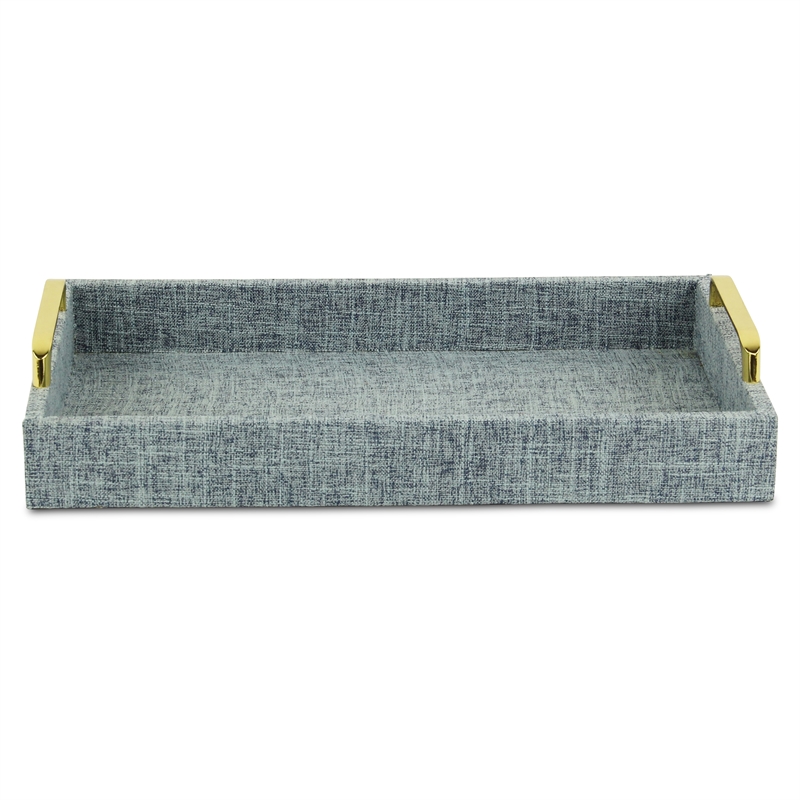 Pemberly Row Engineered Wood Linen Tray in Blue Gray with Gold Handles