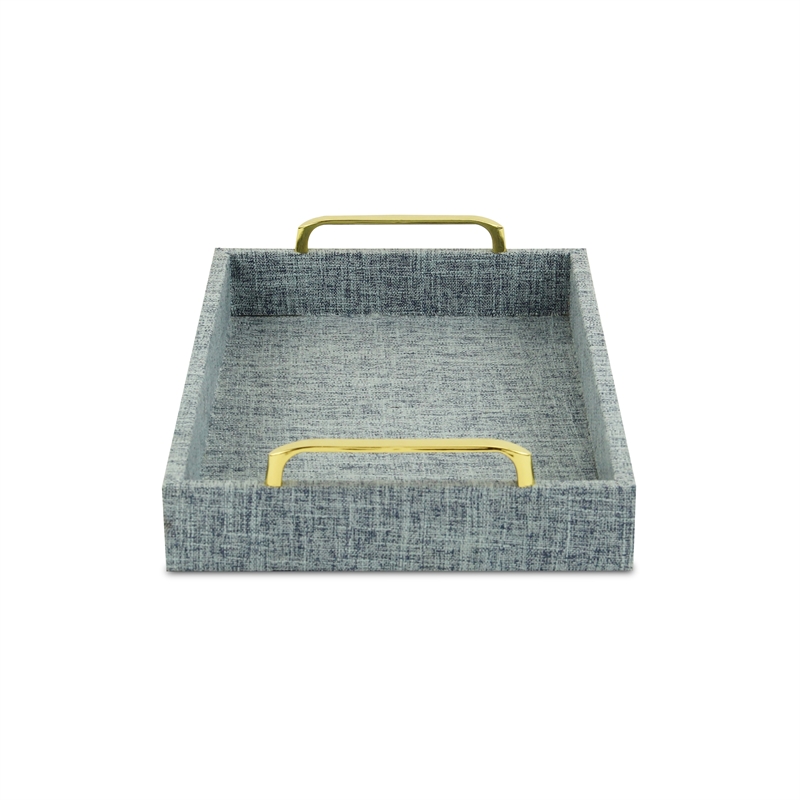 Pemberly Row Engineered Wood Linen Tray in Blue Gray with Gold Handles