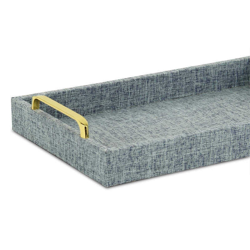 Pemberly Row Engineered Wood Linen Tray in Blue Gray with Gold Handles