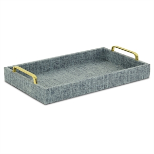 Pemberly Row Engineered Wood Linen Tray in Blue Gray with Gold Handles
