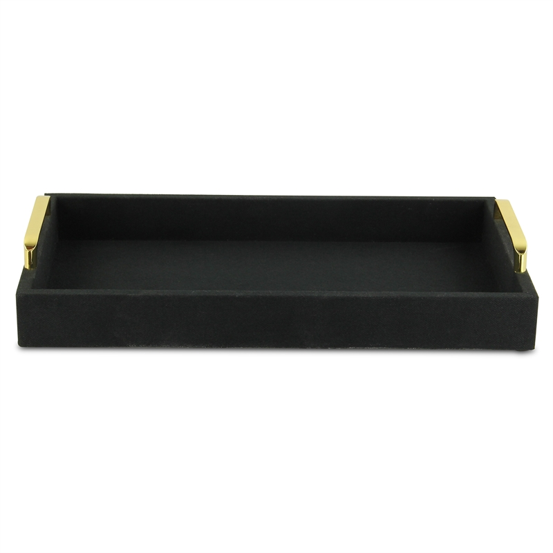 Pemberly Row Engineered Wood Linen Tray in Black with Gold Handles