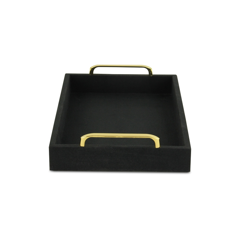 Pemberly Row Engineered Wood Linen Tray in Black with Gold Handles