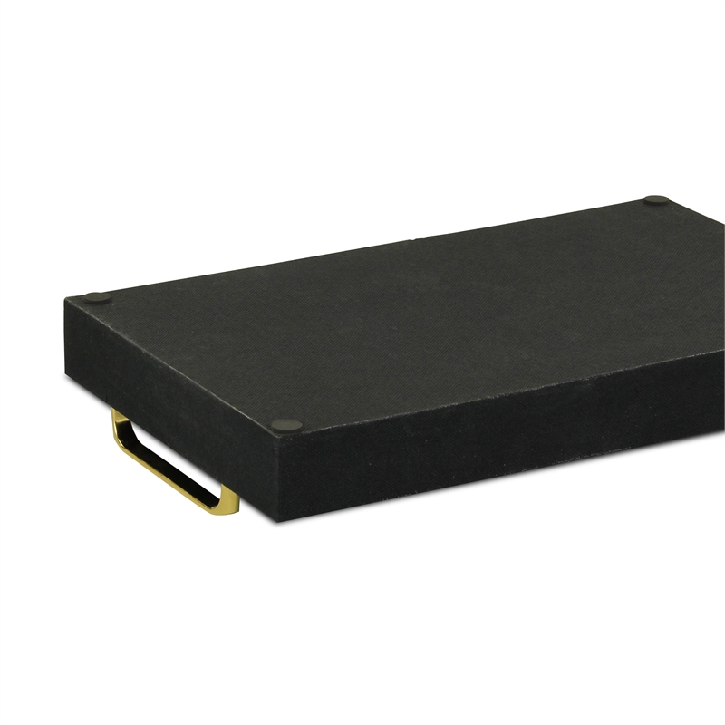 Pemberly Row Engineered Wood Linen Tray in Black with Gold Handles