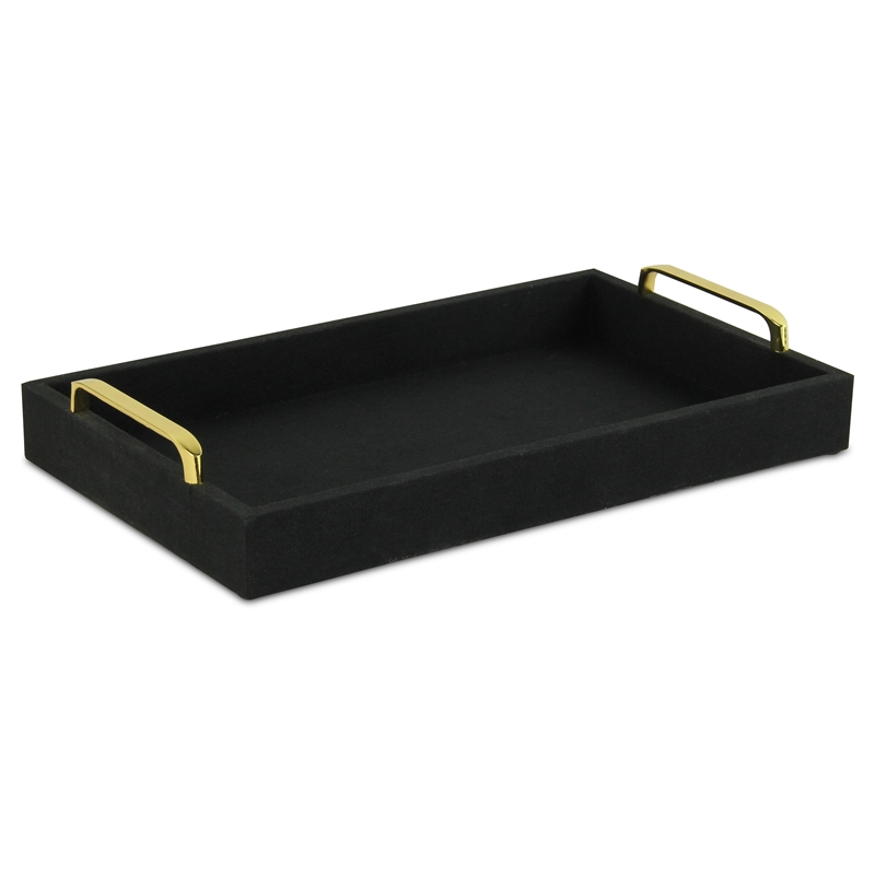Pemberly Row Engineered Wood Linen Tray in Black with Gold Handles