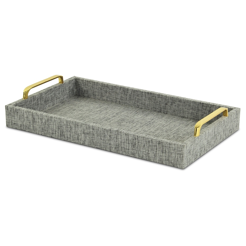 Pemberly Row Engineered Wood Linen Tray in Gray with Gold Handles