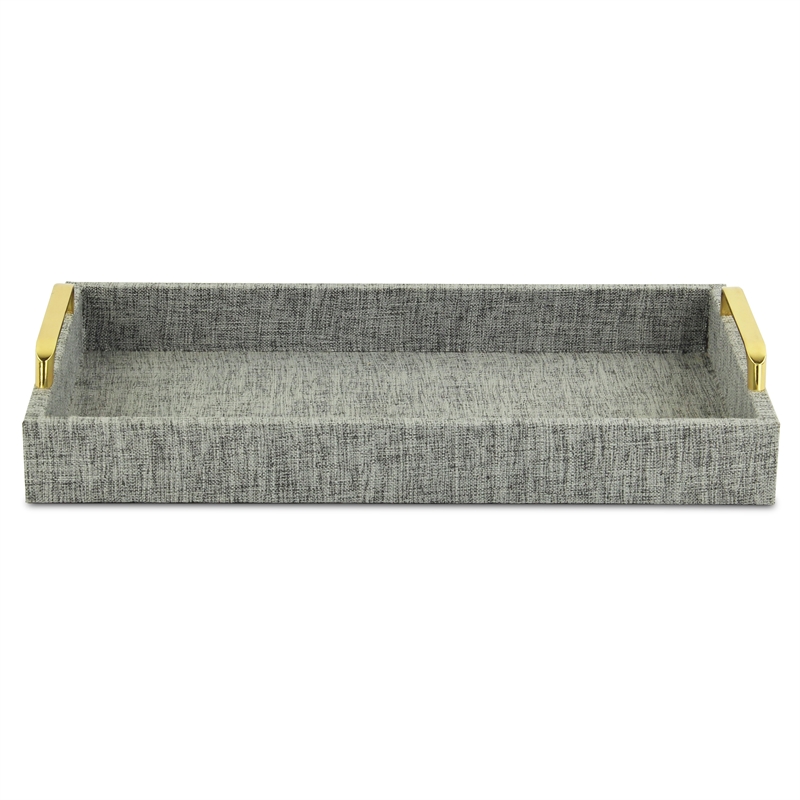 Pemberly Row Engineered Wood Linen Tray in Gray with Gold Handles