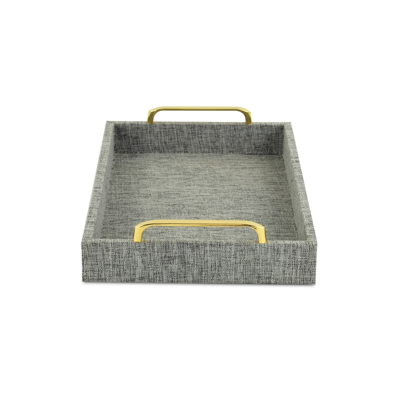 Pemberly Row Engineered Wood Linen Tray in Gray with Gold Handles