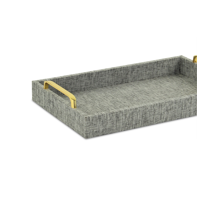 Pemberly Row Engineered Wood Linen Tray in Gray with Gold Handles
