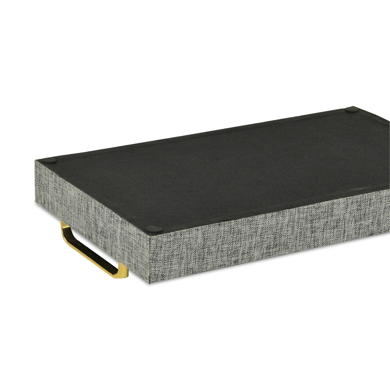 Pemberly Row Engineered Wood Linen Tray in Gray with Gold Handles