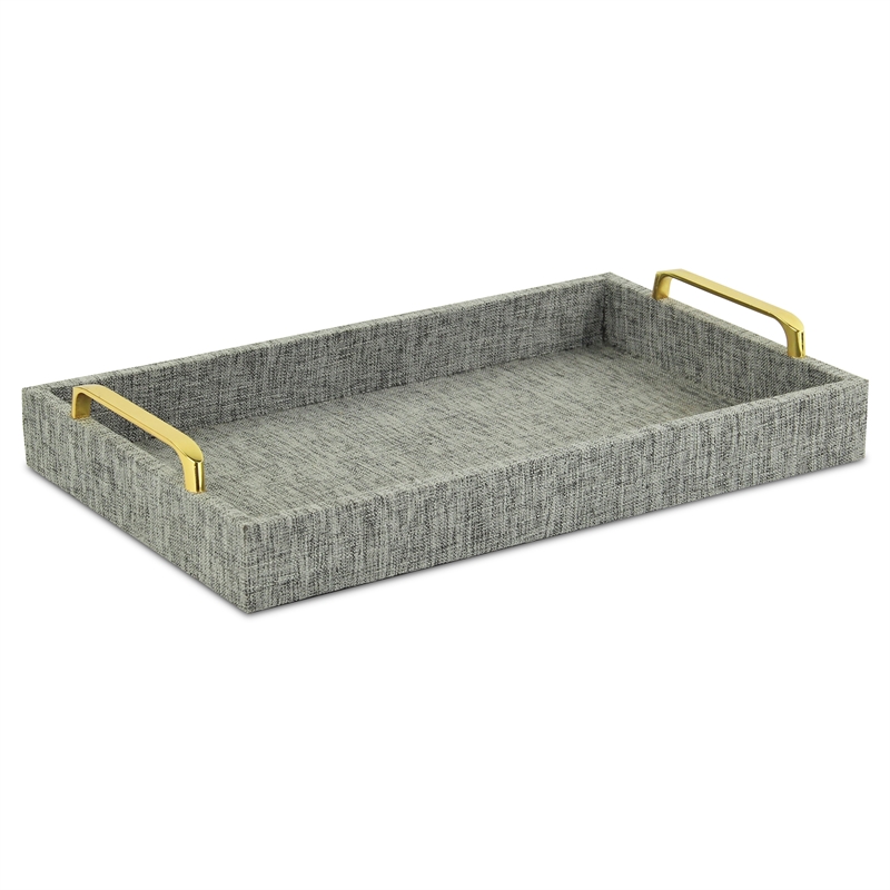 Pemberly Row Engineered Wood Linen Tray in Gray with Gold Handles