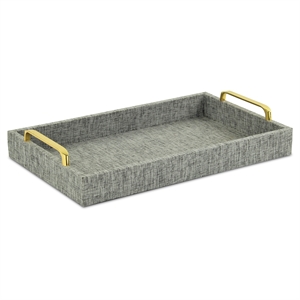 Pemberly Row Engineered Wood Linen Tray in Gray with Gold Handles