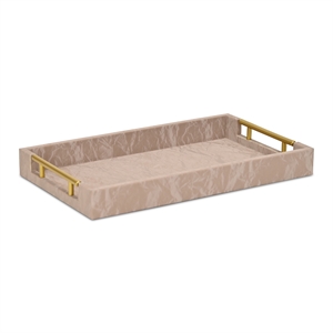 Pemberly Row 15.75&quot Crinkled Gloss Vinyl Tray in Taupe with Gold Handles