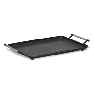 Pemberly Row 17.5&quot Black Metal Tray with Wicker Wrapped Handles