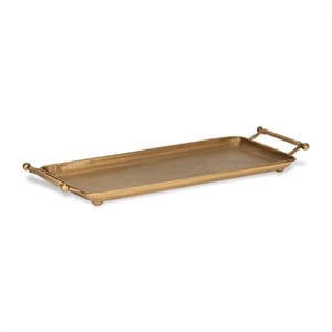 Pemberly Row 21.5&quot Gold Metal Tray with Wicker Wrapped Handles