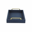 Pemberly Row Engineered Wood Linen Tray in Navy Blue with Gold Handles