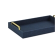 Pemberly Row Engineered Wood Linen Tray in Navy Blue with Gold Handles