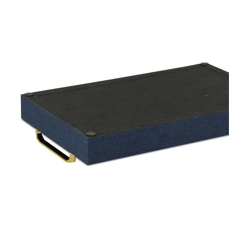Pemberly Row Engineered Wood Linen Tray in Navy Blue with Gold Handles