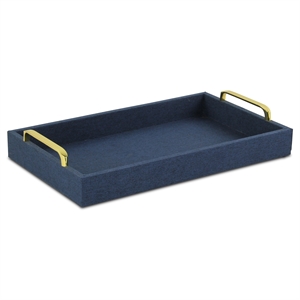 Pemberly Row Engineered Wood Linen Tray in Navy Blue with Gold Handles