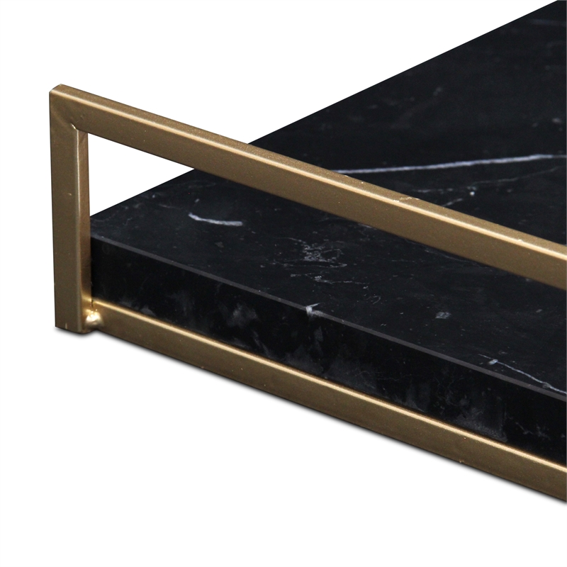Pemberly Row Handcrafted Black Marble and Gold Metal Frame Tray