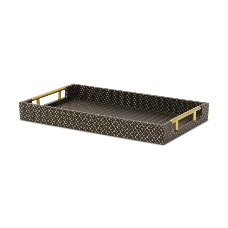 Pemberly Row Fish Scale Pattern Tray with Gold Handles in Black