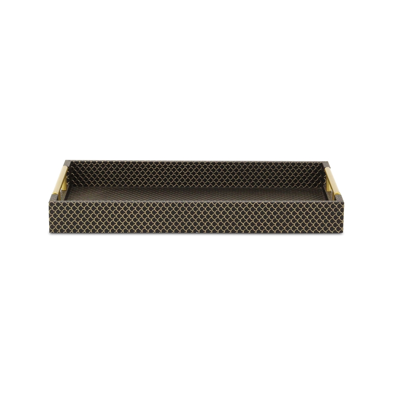 Pemberly Row Fish Scale Pattern Tray with Gold Handles in Black
