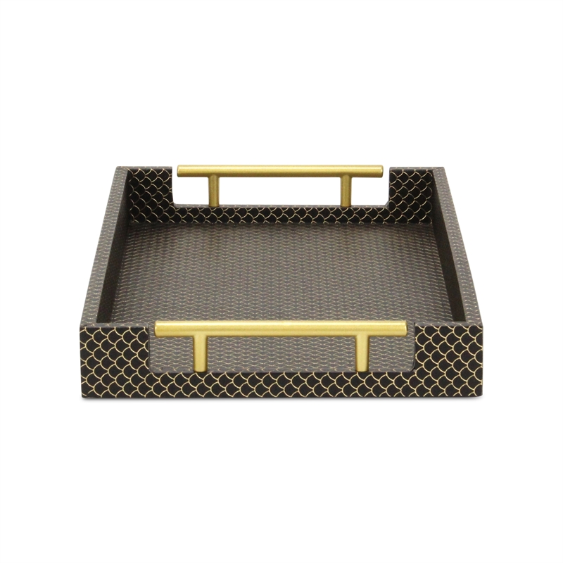 Pemberly Row Fish Scale Pattern Tray with Gold Handles in Black