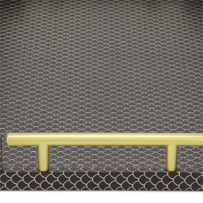 Pemberly Row Fish Scale Pattern Tray with Gold Handles in Black