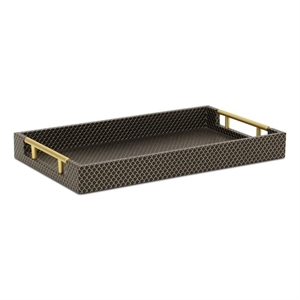 Pemberly Row Fish Scale Pattern Tray with Gold Handles in Black