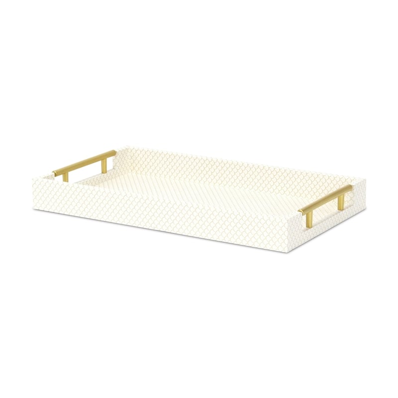 Pemberly Row Fish Scale Pattern Tray with Gold Handles in Champagne