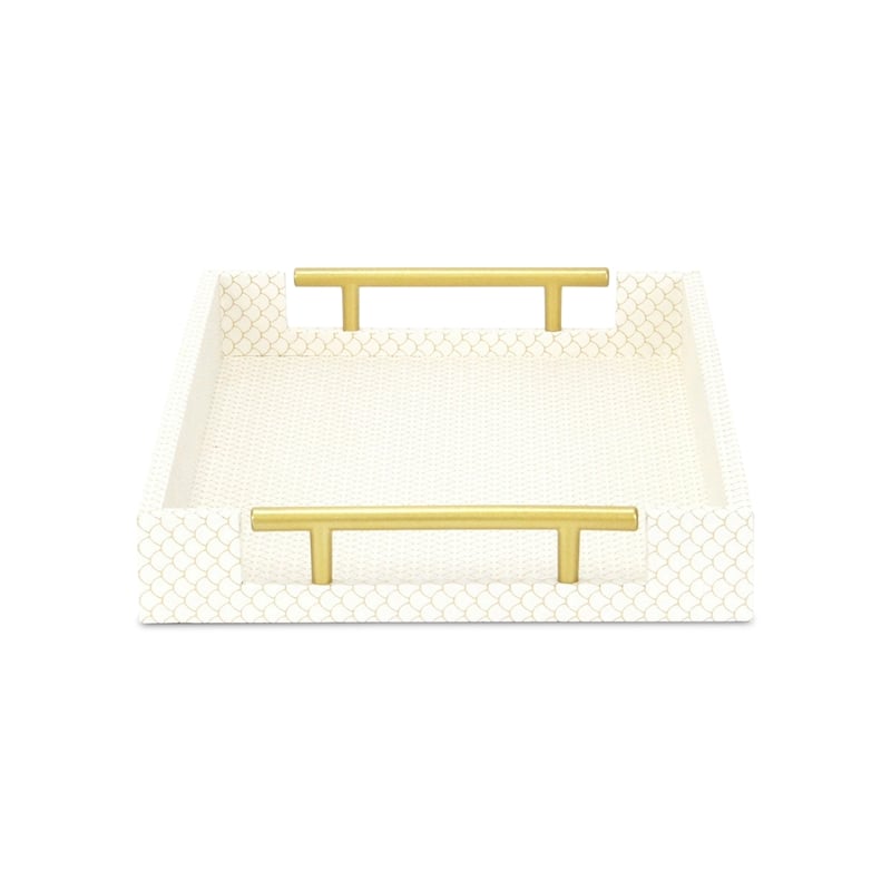 Pemberly Row Fish Scale Pattern Tray with Gold Handles in Champagne