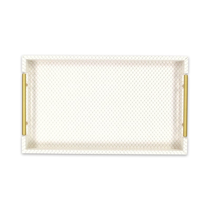 Pemberly Row Fish Scale Pattern Tray with Gold Handles in Champagne
