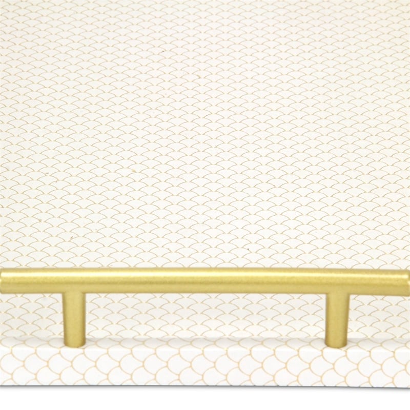 Pemberly Row Fish Scale Pattern Tray with Gold Handles in Champagne
