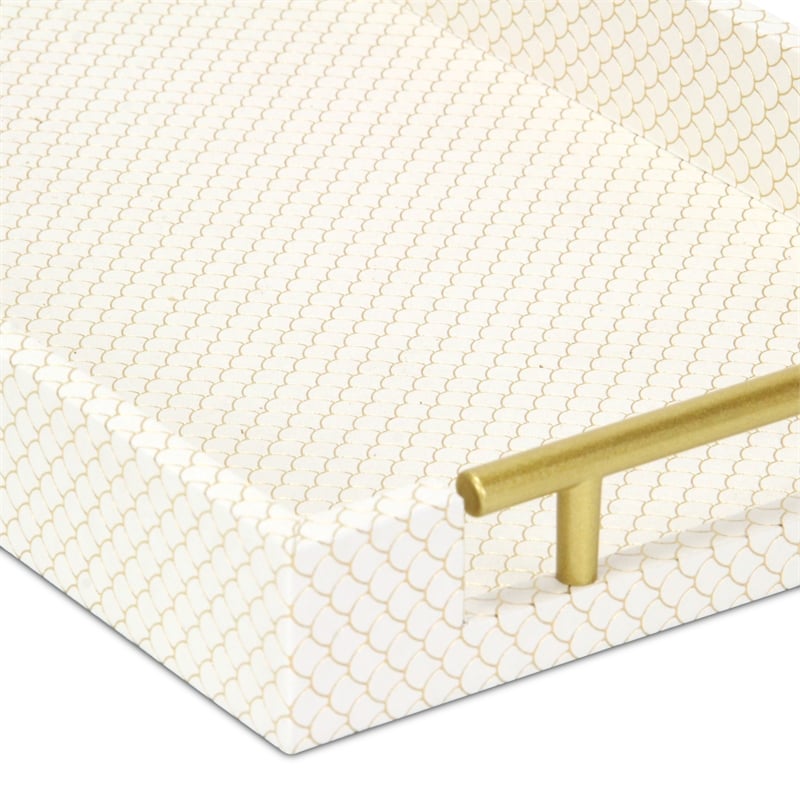 Pemberly Row Fish Scale Pattern Tray with Gold Handles in Champagne