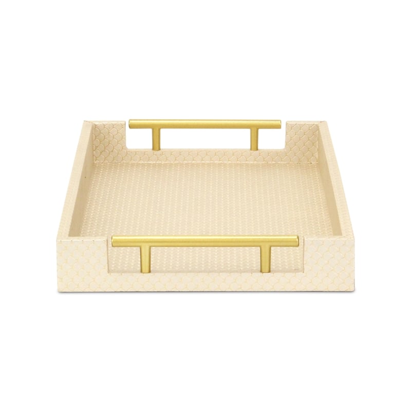 Pemberly Row Fish Scale Pattern Tray with Gold Handles in Gold