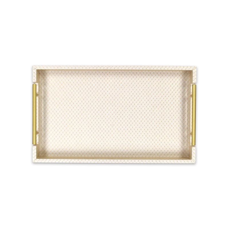 Pemberly Row Fish Scale Pattern Tray with Gold Handles in Gold