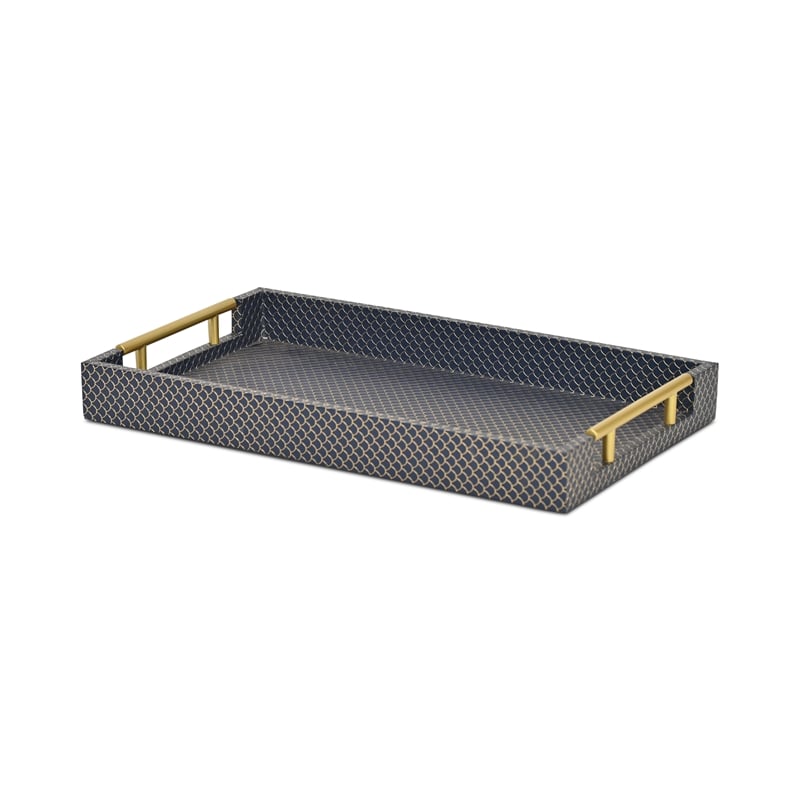 Pemberly Row Fish Scale Pattern Tray with Gold Handles in Navy Blue