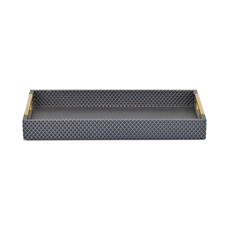 Pemberly Row Fish Scale Pattern Tray with Gold Handles in Navy Blue