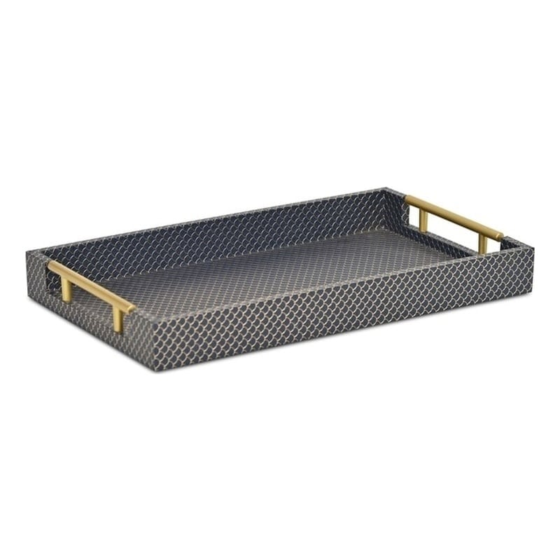 Pemberly Row Fish Scale Pattern Tray with Gold Handles in Navy Blue