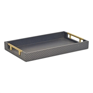 Pemberly Row Fish Scale Pattern Tray with Gold Handles in Navy Blue