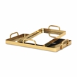 Pemberly Row Set of 2 Gold Metal Mirrored Trays with Side Handles